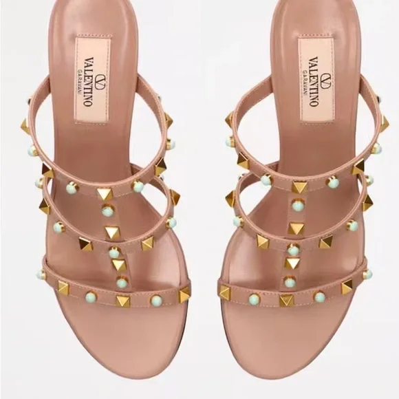 Valentino Women's Sandals with Gold and Turquoise Studs - Picture 8 of 9